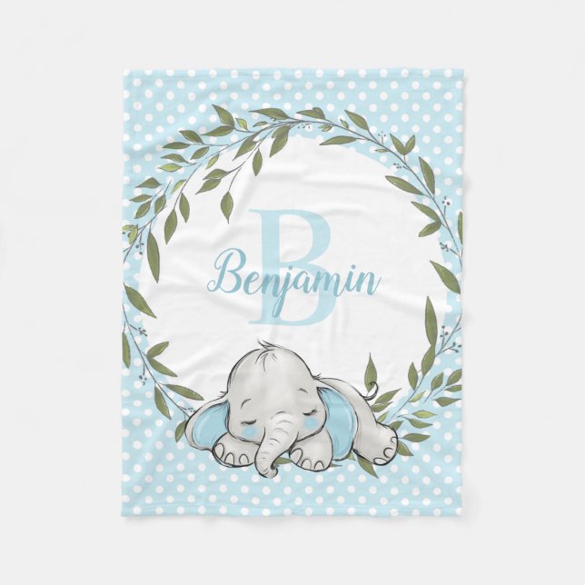 Grey Wandebo Blue Elephant Personlig Boy Fleecefilt (Framsidan)