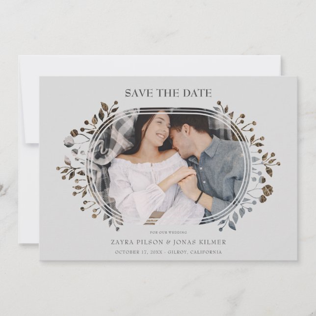 Grey Wedding Fancy Ornament Frame Flowers Photo (Framsida)