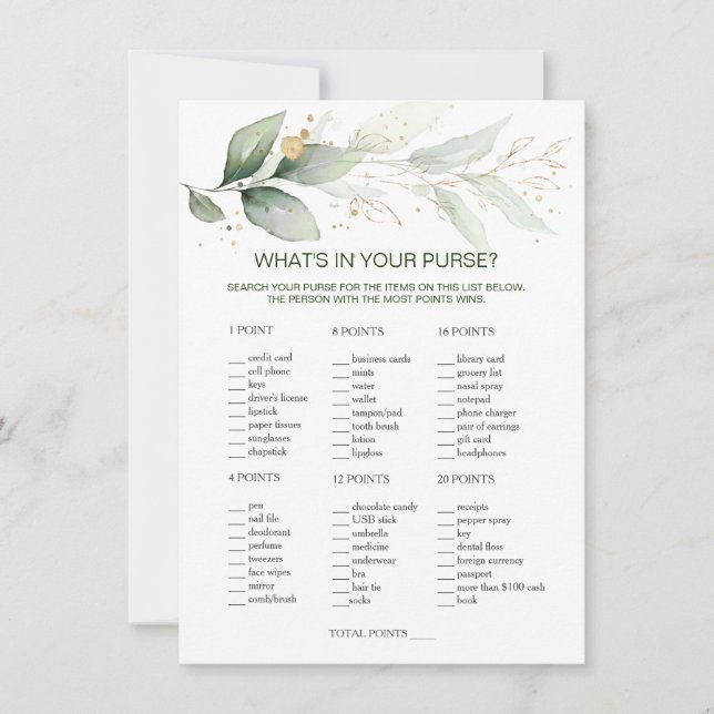 Grey What's in your Purse Möhippa Game Inbjudningar (Framsida)