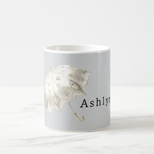 Grey White Hearts Umbrella Kaffemugg (Center)
