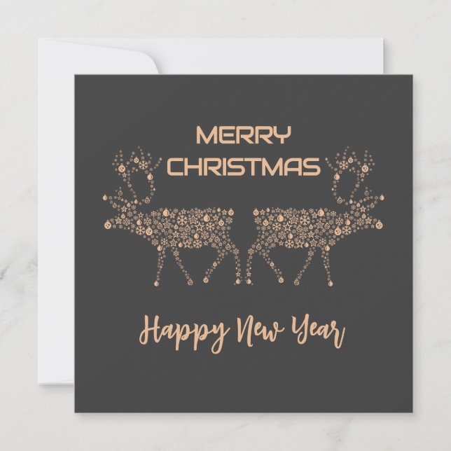 Grey wish card Merry Christmas new year reindeer Julkort (Framsida)