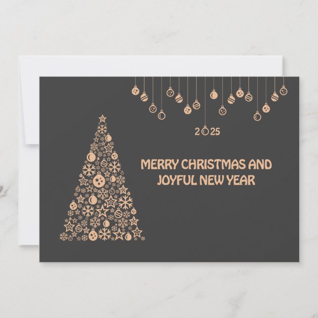 Grey wish card New Year with Christmas ball & tree Julkort (Framsida)