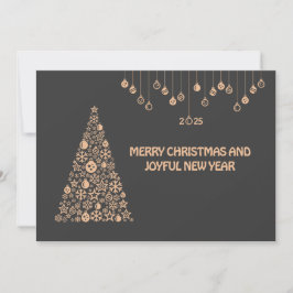 Grey wish card New Year with Christmas ball & tree Julkort