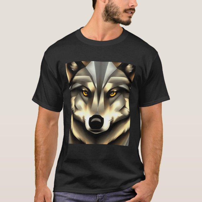 Grey Wolf In Geometric Style T Shirt (Framsida)