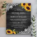 Grey Wood Lace Sunflower Budget Wedding Invitation<br><div class="desc">Amaze your guests with this elegant rustic budget wedding invite featuring beautiful sunflowers and lace with modern typography on a rustic barn wood background. Simply add your event details on this easy-to-use template to make it a one-of-a-kind invitation.</div>