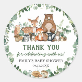 Grey Woodland Animals Baby Shower Birthday Cl Runt Klistermärke