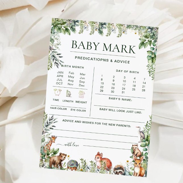 Grey Woodland Animals Baby Shower Predictions (Skapare uppladdad)