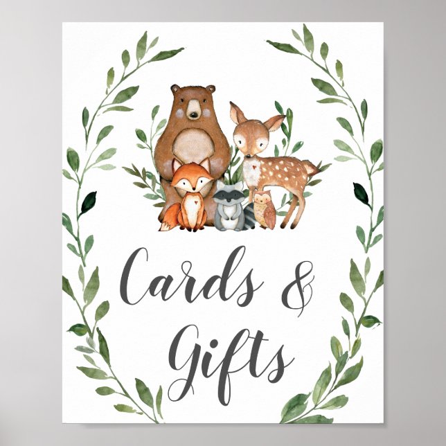 Grey Woodland Animals Cards and Gifts Sign Poster (Framsidan)