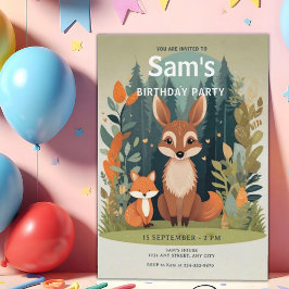 Grey Woodland Animals Fox any Age Birthday Inbjudningar