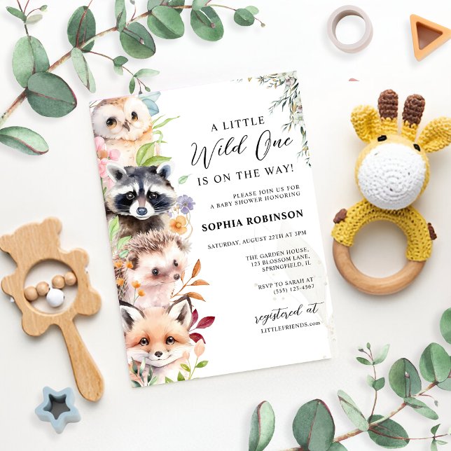 Grey Woodland Creatures Baby Shower-inbjudan Inbjudningar (Skapare uppladdad)