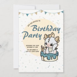 Grey Yellow Pastel Baby Dragon Birthday Invitation Inbjudningar