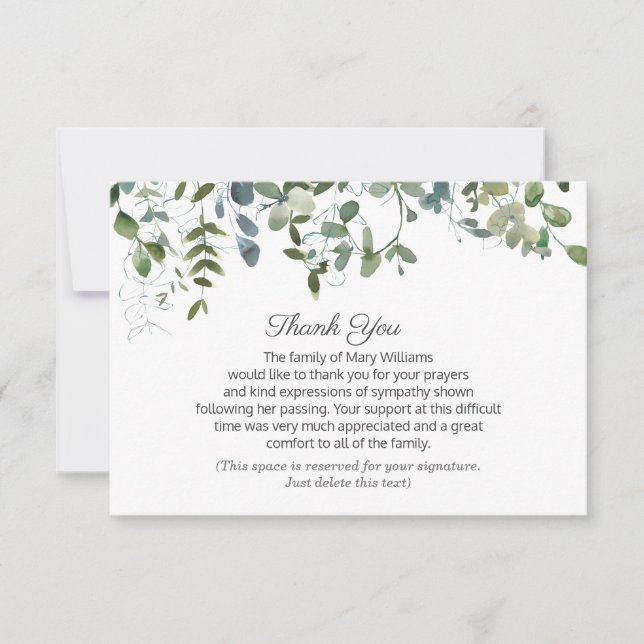 Grey your Namnteckning Funeral Tack Kort (Framsida)