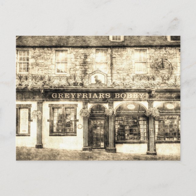 Greyfriars Bobby Pub Edinburgh Vintage Vykort (Framsida)