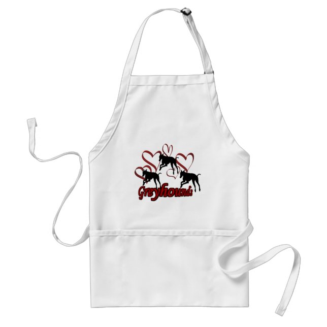 Greyhound and Red Hearts Hund Apron Förkläde (Framsidan)