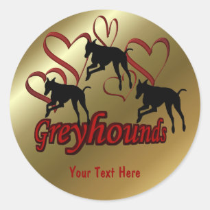 Greyhound and Red Hearts Hund Sticker Runt Klistermärke