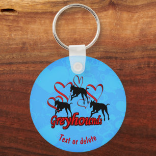 Greyhound and Red Hearts Personlig Nyckelring