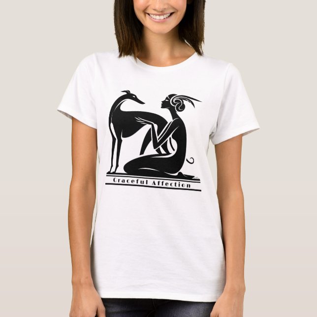 Greyhound and Woman Art Deco Stil T Shirt (Framsida)