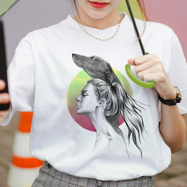 Greyhound and Woman Porträtt Hund älskare Elegant  T Shirt (Skapare uppladdad)