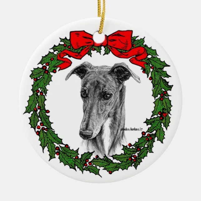 Greyhound Art by Glenda S. Harlan Julgransprydnad Keramik (Framsidan)