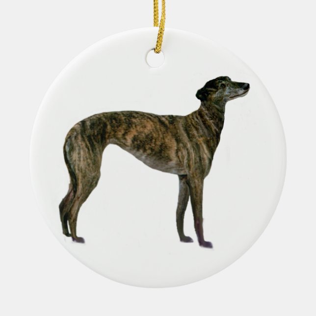 Greyhound - Brindle (stående) Julgransprydnad Keramik (Framsidan)