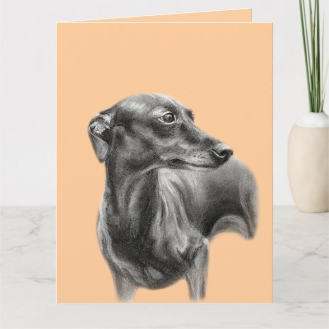 Greyhound Charcol Hand plockade Artwork Kort (Framsida)