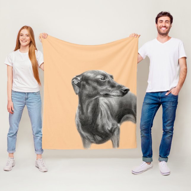 Greyhound Charcol Teckning Fleecefilt (På plats)