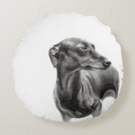 Greyhound Charcol Teckning Rund Kudde