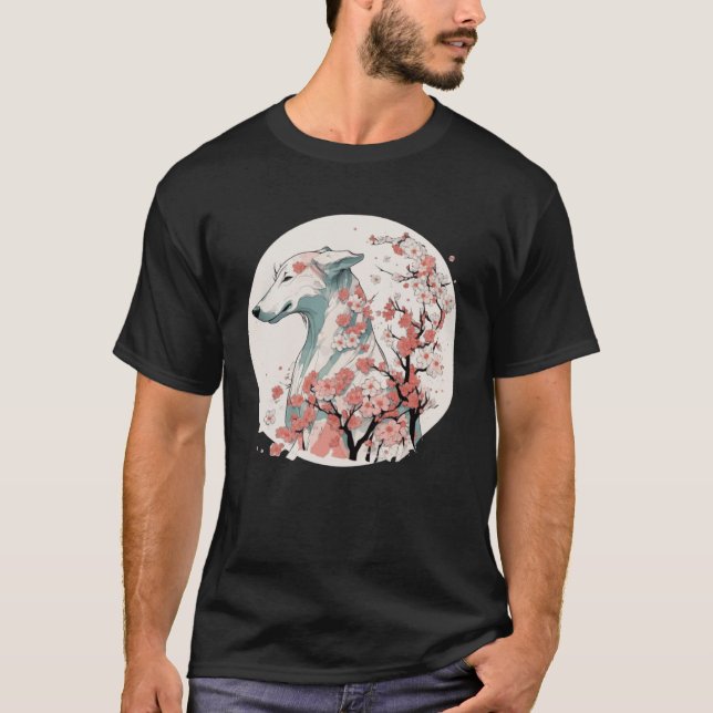 Greyhound Cherry Blossom Dog Breed Japanese Sakura T Shirt (Framsida)