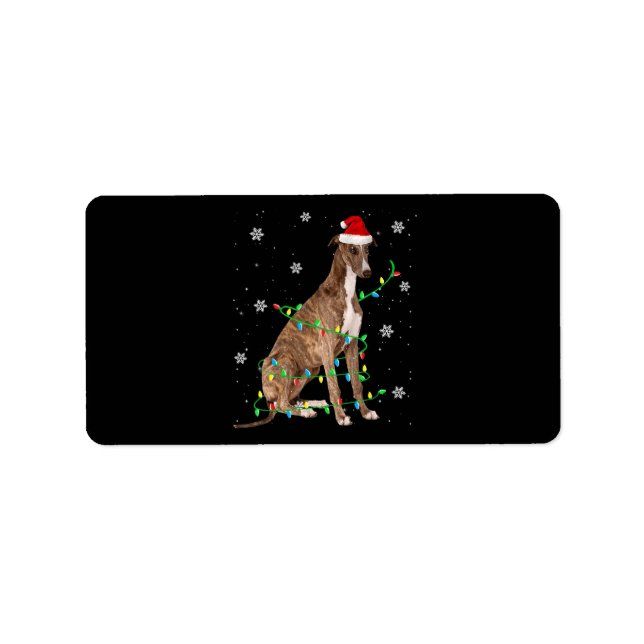 greyhound christmas light, gullig, Santa Greyhound Adressetikett (Framsidan)