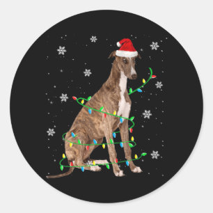greyhound christmas light, gullig, Santa Greyhound Runt Klistermärke