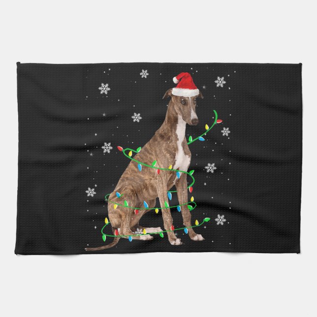 greyhound christmas ljuv, fin, grå hund kökshandduk (Horisontell)