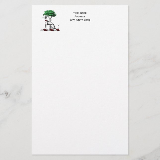 Greyhound-disposition med Träd Heraldic Vapensköld Brevpapper (Framsida)