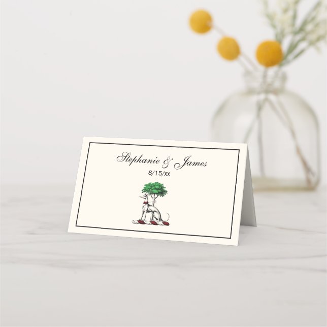 Greyhound-disposition med Träd Heraldic Vapensköld Placeringskort (Framsida)