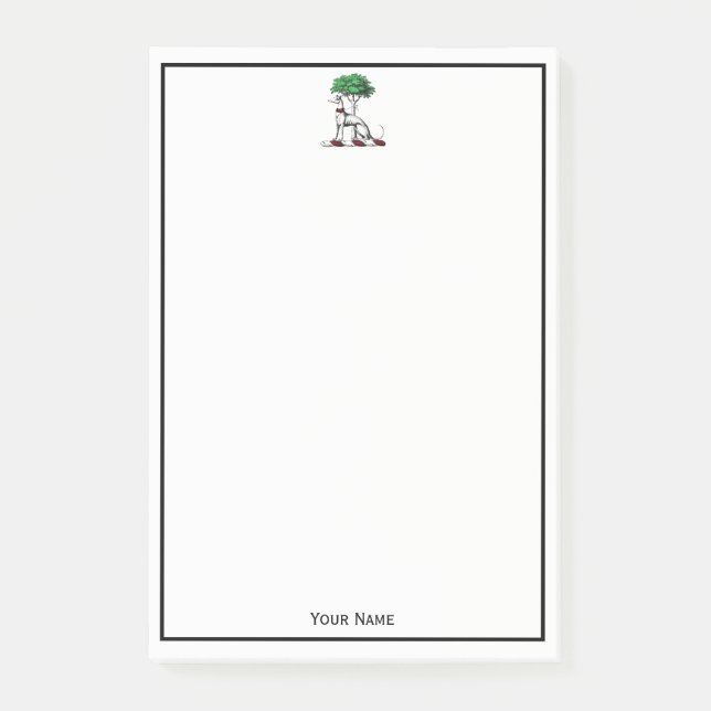 Greyhound-disposition med Träd Heraldic Vapensköld Post-it Block (Framsida)