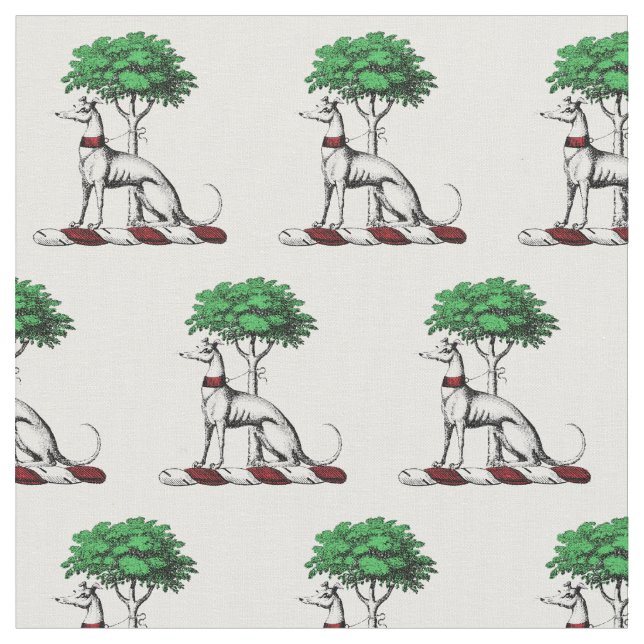 Greyhound-disposition med Träd Heraldic Vapensköld Tyg (Närbild)