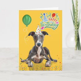 Greyhound Dog Party Hat Yellow Birthday Kort
