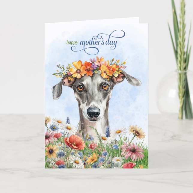 Greyhound Dog Wildflowers Mother's Day Helgkort (Framsida)