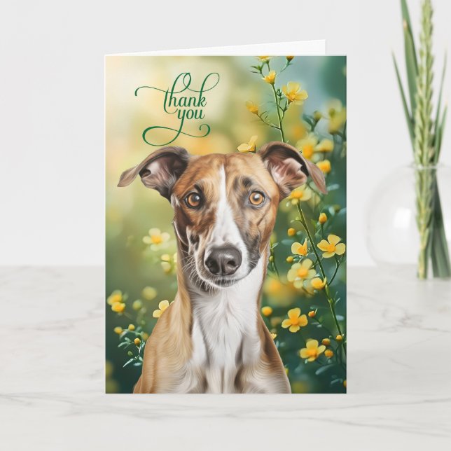 Greyhound Dog with Tiny Yellow Flowers Tack Kort (Framsida)