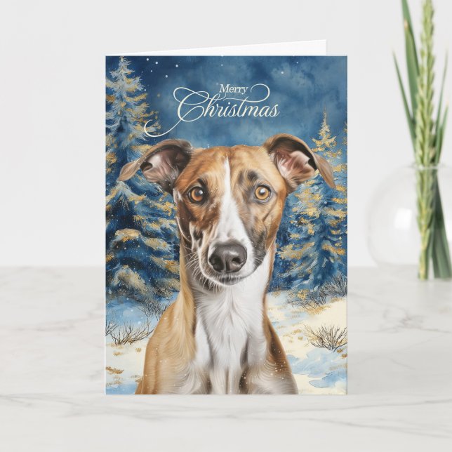 Greyhound Dog Woodland Forest Christmas Helgkort (Framsida)