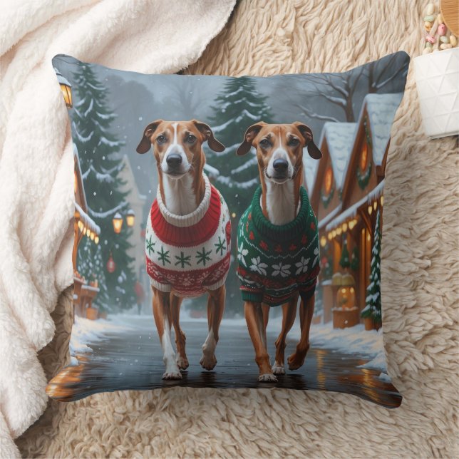 Greyhound Dogs Christmas Snow Holiday Kudde (Filt)