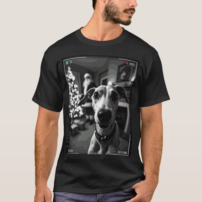 Greyhound Fångar Tomte På Kamera Xmas T Shirt (Framsida)