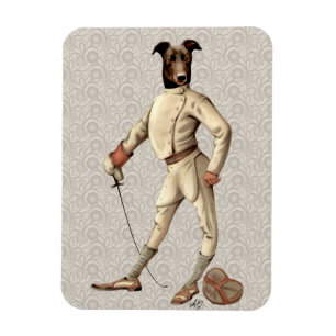Greyhound Fencer i Cream Fullt 2 Magnet