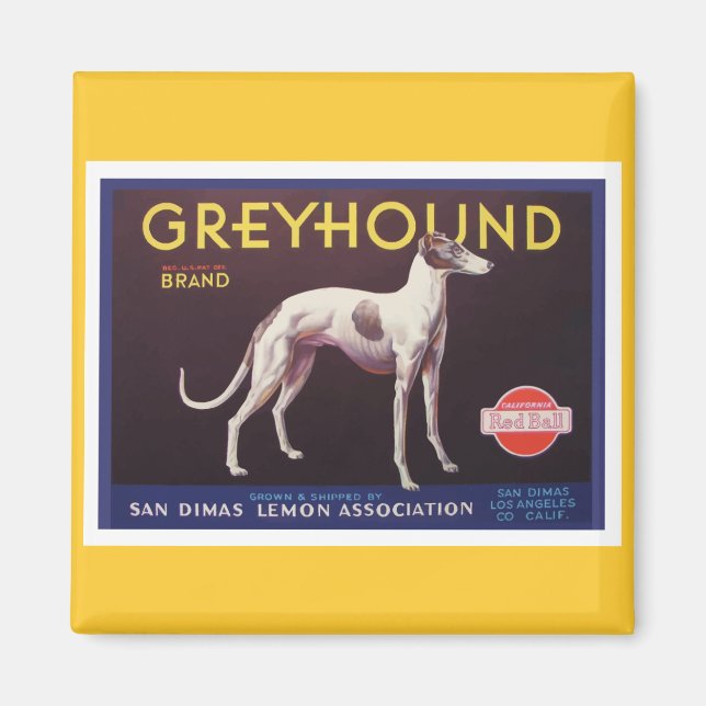 Greyhound Fruit Låda-etikett Magnet (Framsidan)
