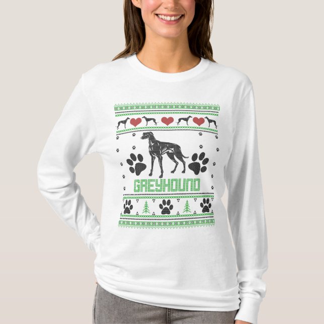 Greyhound ful helgdag sweater mönster t shirt (Framsida)