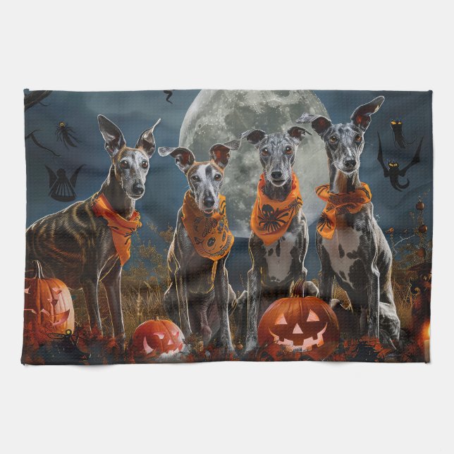 Greyhound Halloween Kuslig Kökshandduk (Horisontell)