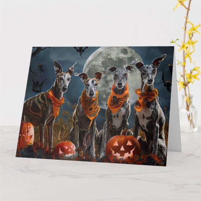 Greyhound Halloween Spooky Kort (Gul blomma)