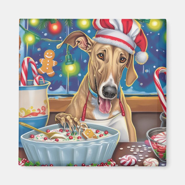 Greyhound Helgdag Baking: Festive God jul Magnet (Framsidan)