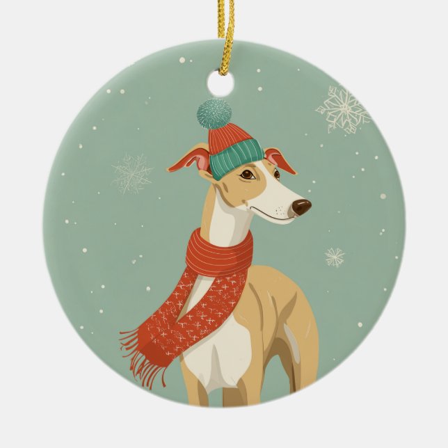 Greyhound Holiday Minnessak Julgransprydnad Keramik (Framsidan)