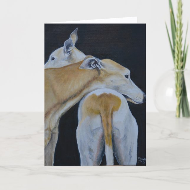 Greyhound Hug Dog Art Folded Card Helgkort (Framsida)