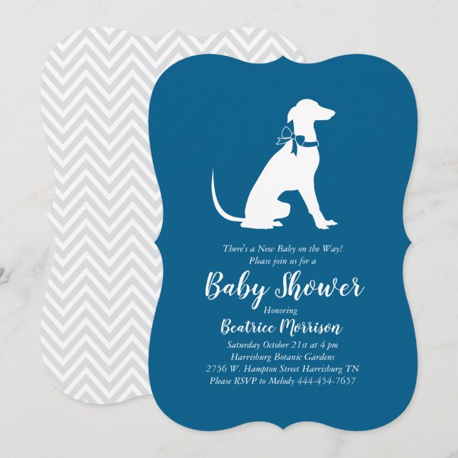 Greyhound Hund Baby Shower Boy Blue Inbjudningar (Fram/baksida)